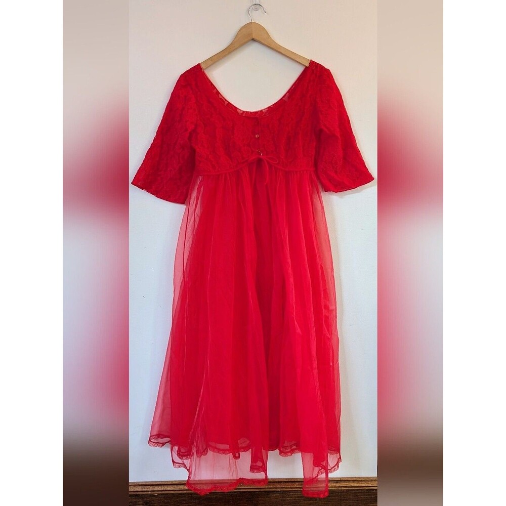 Vintage 1950s Betty Draper 2 piece Ethereal Peignoir Slip Dress Robe Set Siz 34